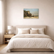 Gallery-wrapped canvas print of Gustave Courbet's Plage de Normandie displayed on a wall in a bedroom