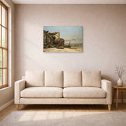 Gallery-wrapped canvas print of Gustave Courbet's Plage de Normandie displayed on a wall in a living room