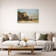 Gallery-wrapped canvas print of Gustave Courbet's Plage de Normandie displayed on a wall in a living room
