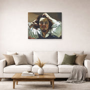 Gallery-wrapped canvas print of Gustave Courbet's Selfportrait (The Desperate Man) displayed on a wall in a living room