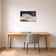 Gallery-wrapped canvas print of Gustave Courbet's Sleep displayed on a wall in a home office
