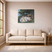 Gallery-wrapped canvas print of Gustave Courbet's The Uncompromising Emphasis on Density and Weight displayed on a wall in a living room