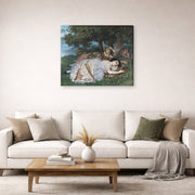 Gallery-wrapped canvas print of Gustave Courbet's The Uncompromising Emphasis on Density and Weight displayed on a wall in a living room