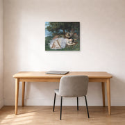 Gallery-wrapped canvas print of Gustave Courbet's The Uncompromising Emphasis on Density and Weight displayed on a wall in a home office