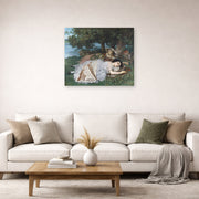 Unframed poster print of Gustave Courbet's The Uncompromising Emphasis on Density and Weight displayed on a wall in a living room