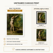 Gustave Courbet - The Young Bather canvas print size comparison and framing display infographic