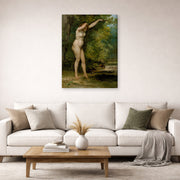 Gallery-wrapped canvas print of Gustave Courbet's The Young Bather displayed on a wall in a living room