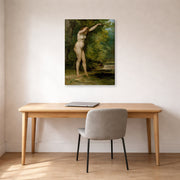 Gallery-wrapped canvas print of Gustave Courbet's The Young Bather displayed on a wall in a home office