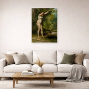 Unframed poster print of Gustave Courbet's The Young Bather displayed on a wall in a living room