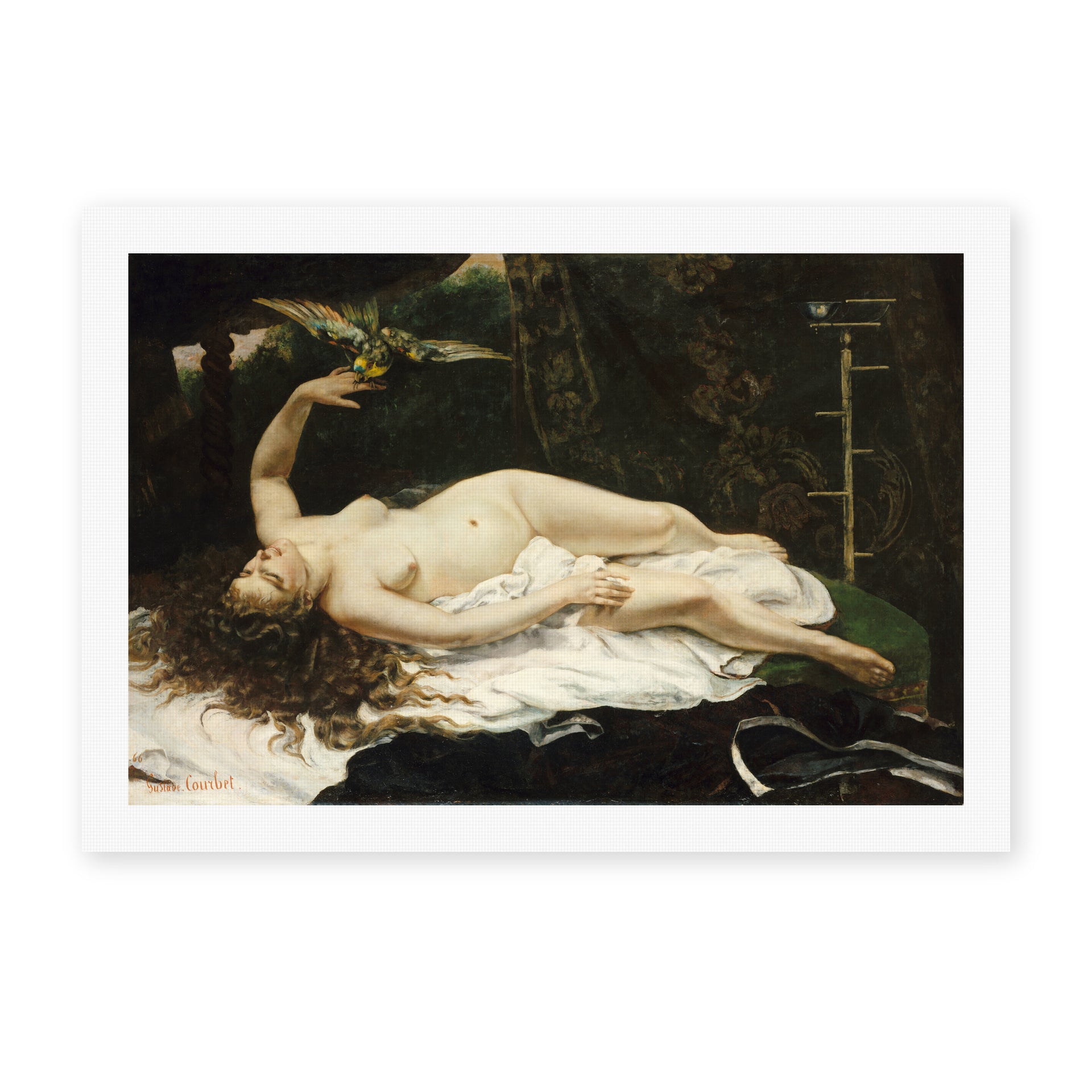 Gustave Courbet's 'Woman with a Parrot' painting reproduced as a rolled canvas print