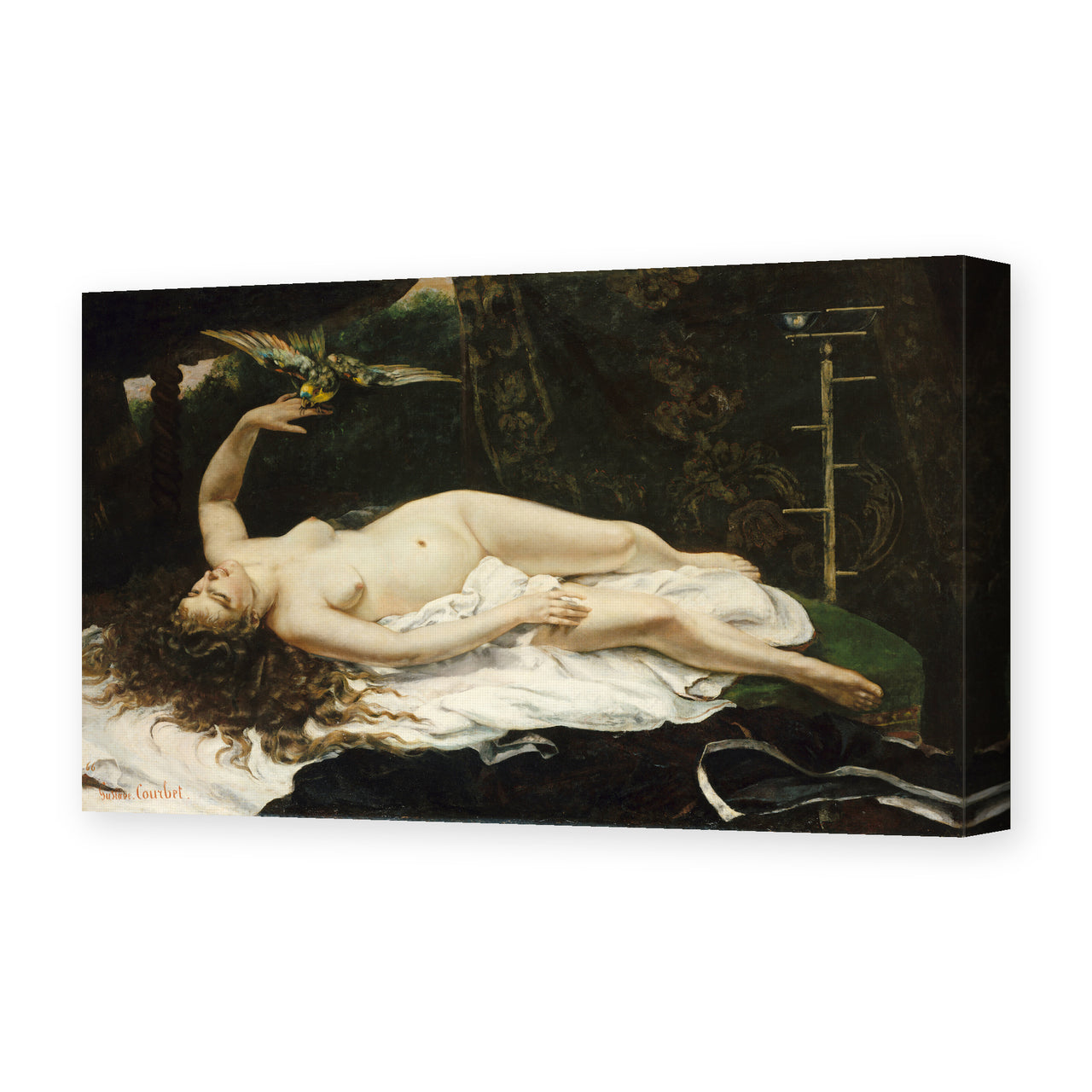 Gustave Courbet's 'Woman with a Parrot' painting reproduced as a gallery-wrapped canvas print