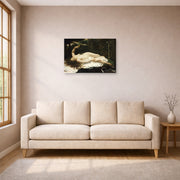 Unframed poster print of Gustave Courbet's Woman with a Parrot displayed on a wall in a living room