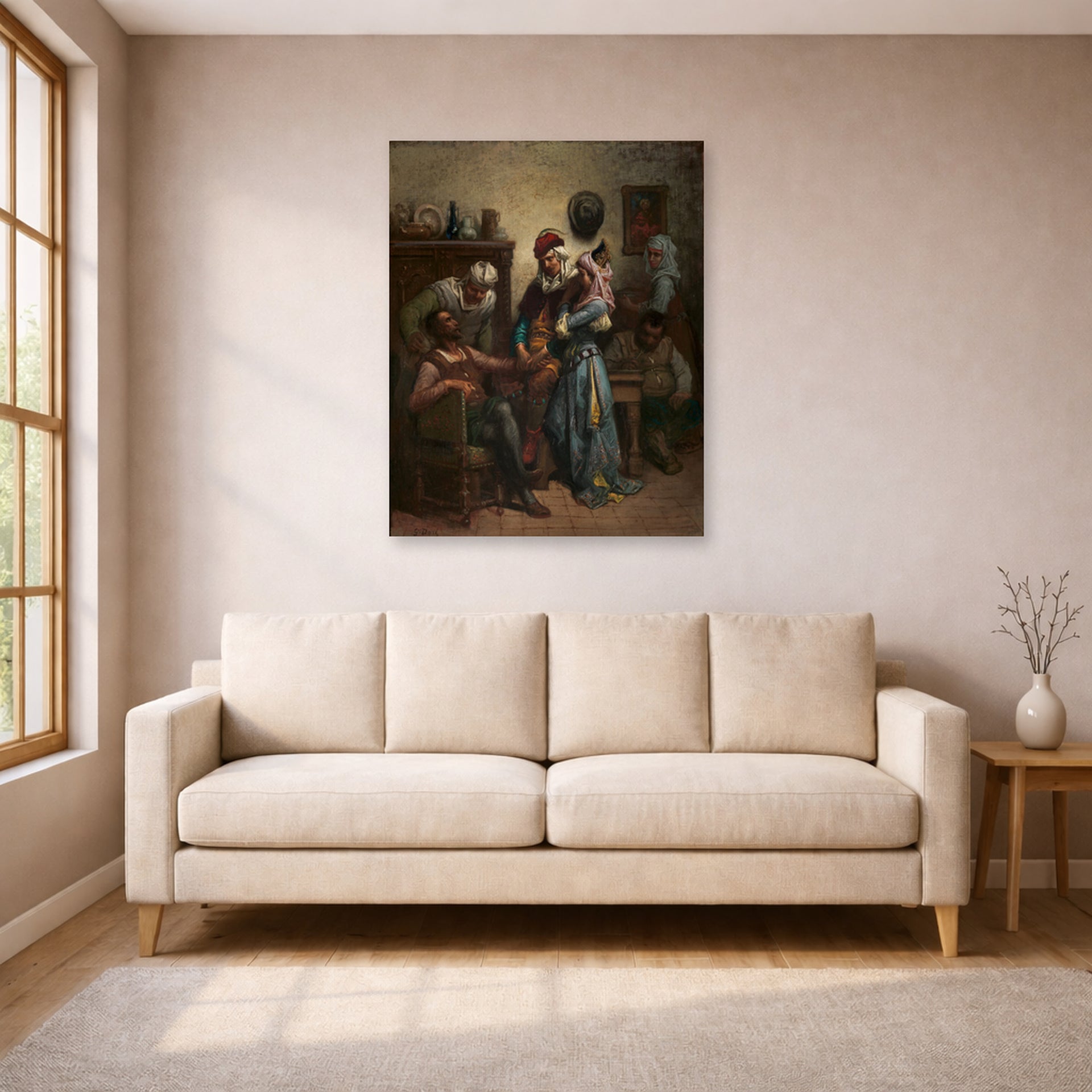 Gustave Dore - Don Quixote and Sancho Panza Entertained by Basil and Quiteria - poster print lifestyle living room 1 unframed