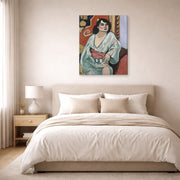Gallery-wrapped canvas print of Henri Matisse's Algerian Woman hanging above a bed in a bedroom