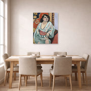 Unframed poster print of Henri Matisse's Algerian Woman displayed on a dining room wall