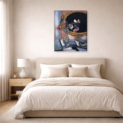Gallery-wrapped canvas print of Henri Matisse's Anemone and Mirror hanging above a bed in a bedroom