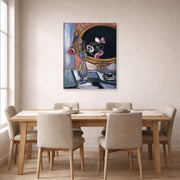 Gallery-wrapped canvas print of Henri Matisse's Anemone and Mirror hanging on a dining room wall