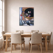 Unframed poster print of Henri Matisse's Anemone and Mirror displayed on a dining room wall