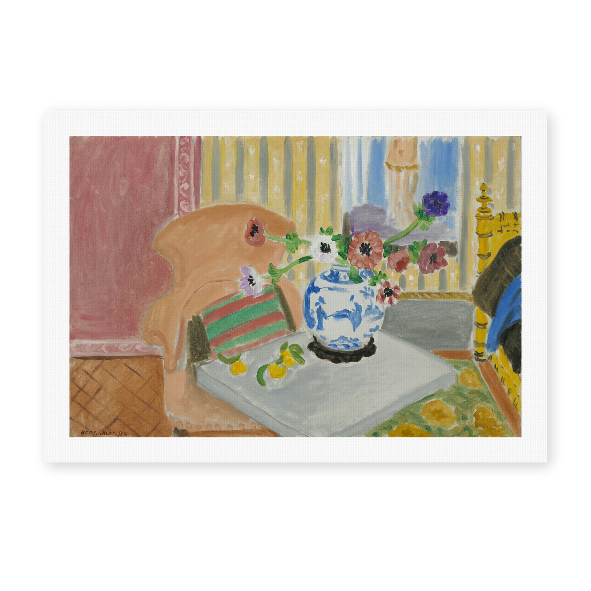 Henri Matisse's Anemones & Chinese Vase painting reproduced as a rolled canvas print