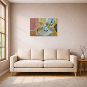 Gallery-wrapped canvas print of Henri Matisse's Anemones & Chinese Vase hanging in a living room, view 1