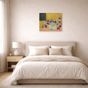 Unframed poster print of Henri Matisse's Anémones Et Grenades displayed above a bed in a bedroom