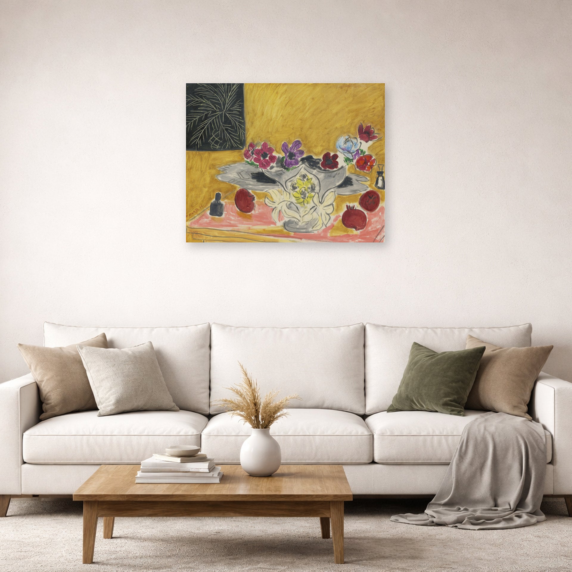 Unframed poster print of Henri Matisse's Anémones Et Grenades displayed in a living room, view 2