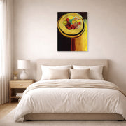 Unframed poster print of Henri Matisse's Apples displayed above a bed in a bedroom