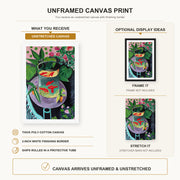 Henri Matisse - Artist and Goldfish canvas print size comparison and framing display infographic