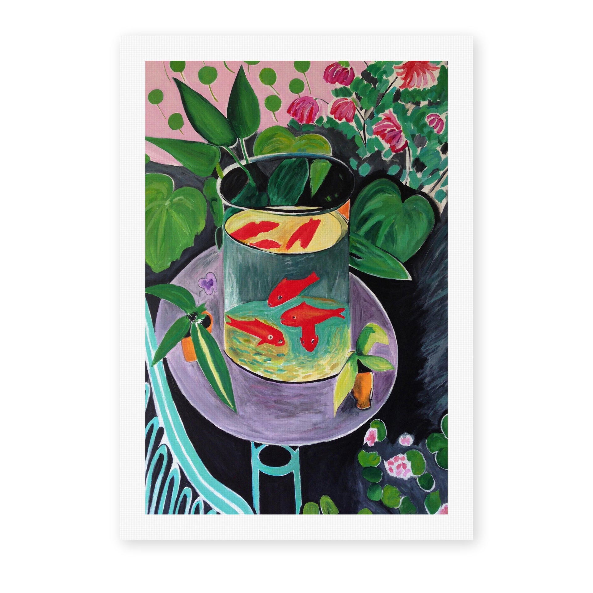 Henri Matisse's Artist and Goldfish painting reproduced as a rolled canvas print