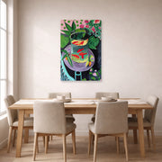 Unframed poster print of Henri Matisse's Artist and Goldfish displayed on a dining room wall