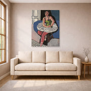 Gallery-wrapped canvas print of Henri Matisse's Ballet Dancer Seated on a Stool hanging in a living room, view 1