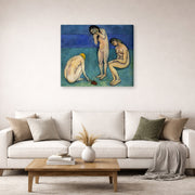 Gallery-wrapped canvas print of Henri Matisse's Bathers with a Turtle hanging in a living room, view 2
