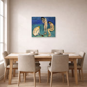 Unframed poster print of Henri Matisse's Bathers with a Turtle displayed on a dining room wall