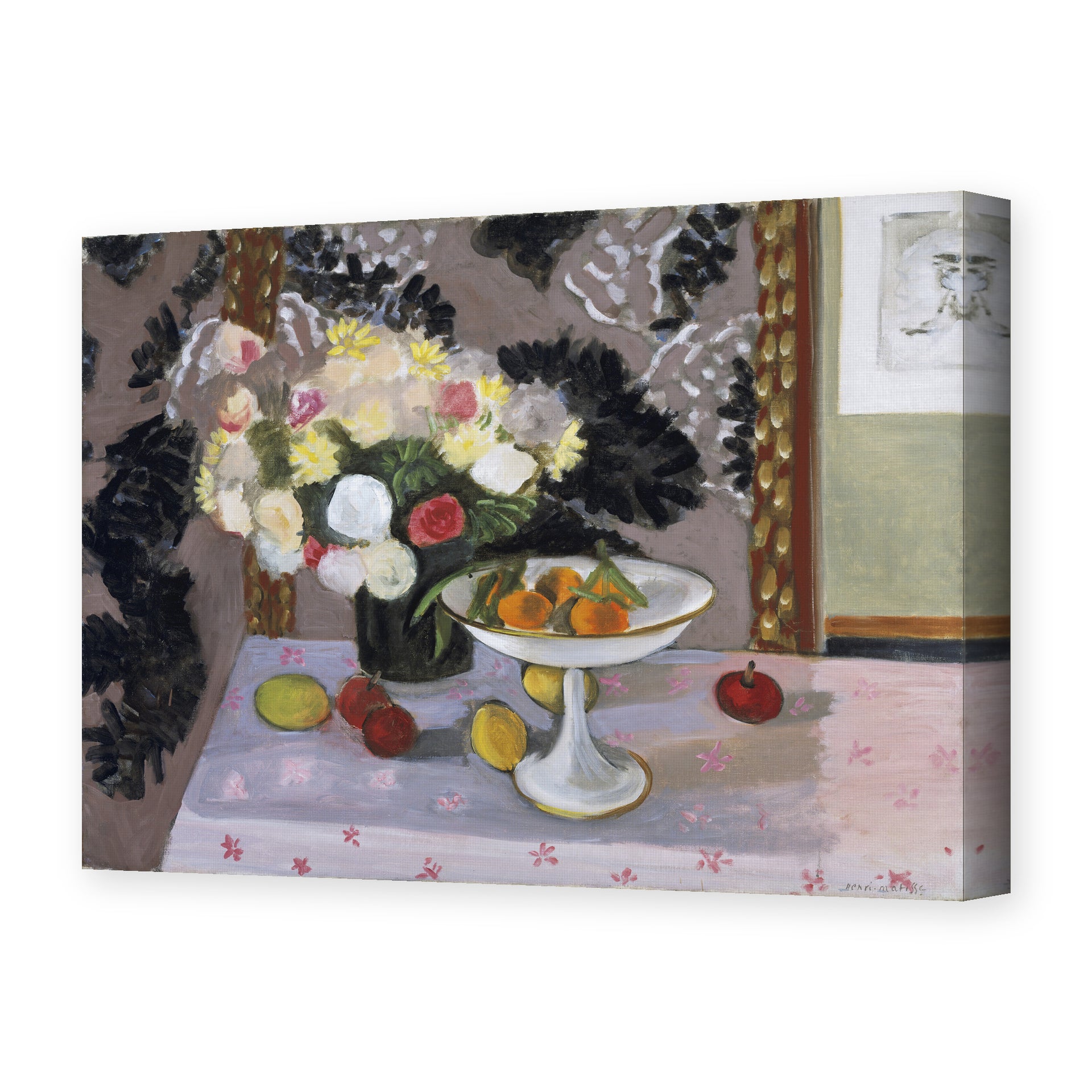 Henri Matisse's Bouquet and Compotier painting reproduced as a gallery-wrapped canvas print