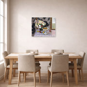 Unframed poster print of Henri Matisse's Bouquet and Compotier displayed on a dining room wall