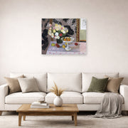 Unframed poster print of Henri Matisse's Bouquet and Compotier displayed in a living room, view 2