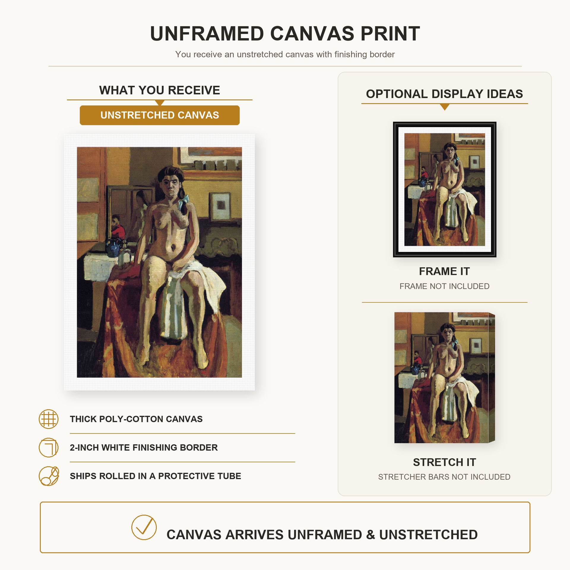 Henri Matisse - Carmelina canvas print size comparison and framing display infographic