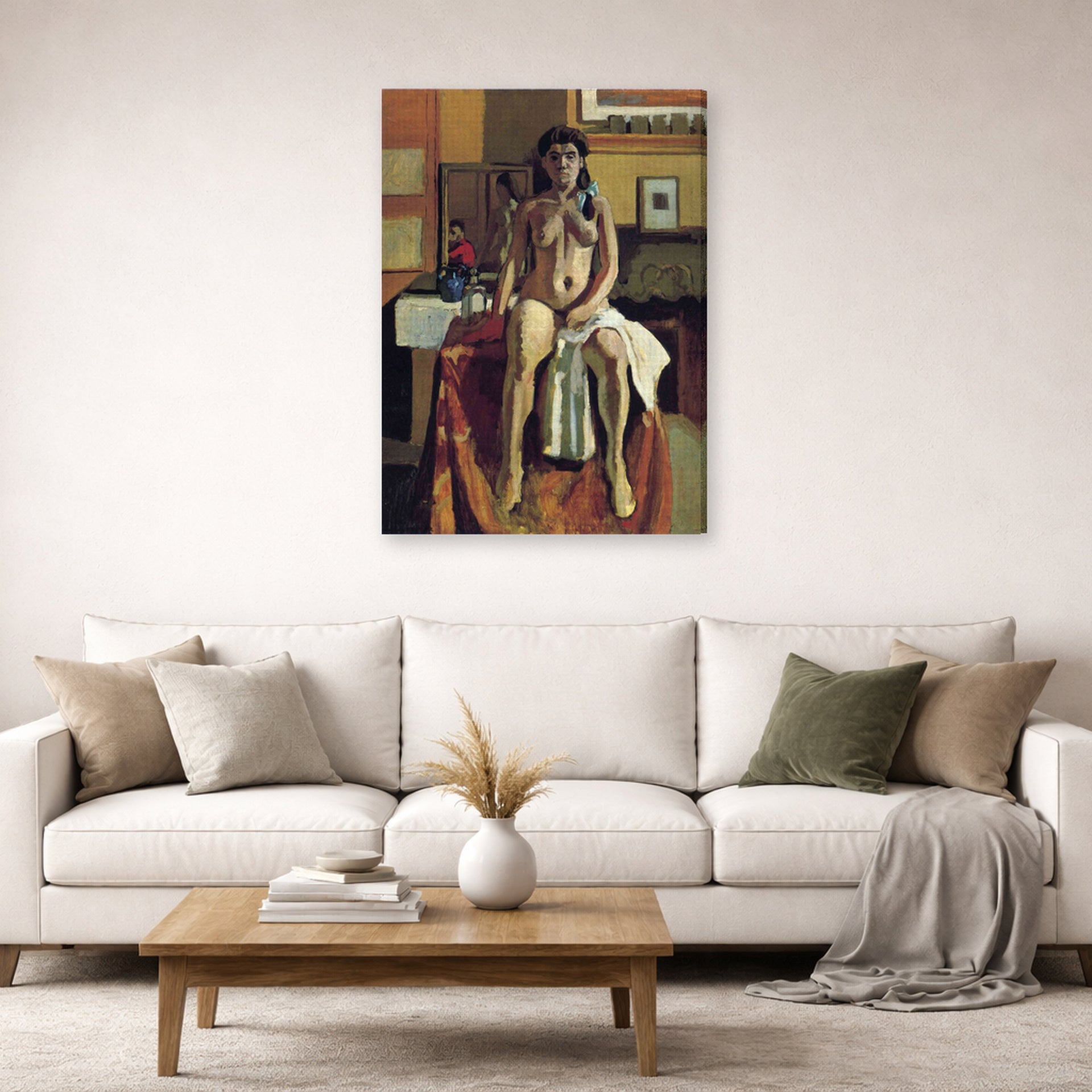Gallery-wrapped canvas print of Henri Matisse's Carmelina hanging in a living room, view 2