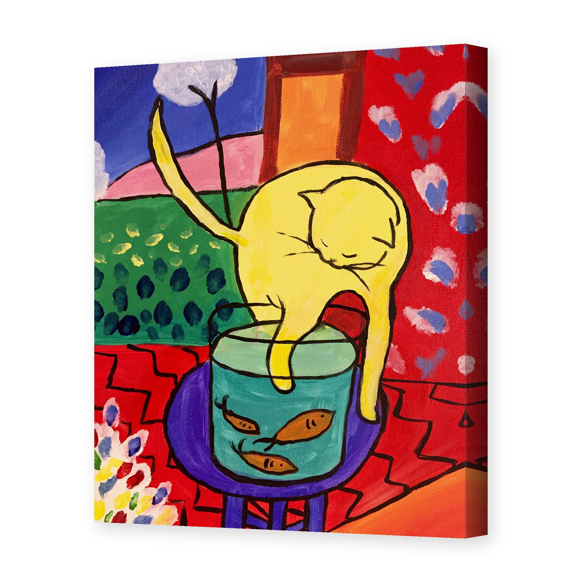 Henri Matisse's Chat Aux Poissons Rouges painting reproduced as a gallery-wrapped canvas print