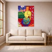 Gallery-wrapped canvas print of Henri Matisse's Chat Aux Poissons Rouges hanging in a living room, view 1