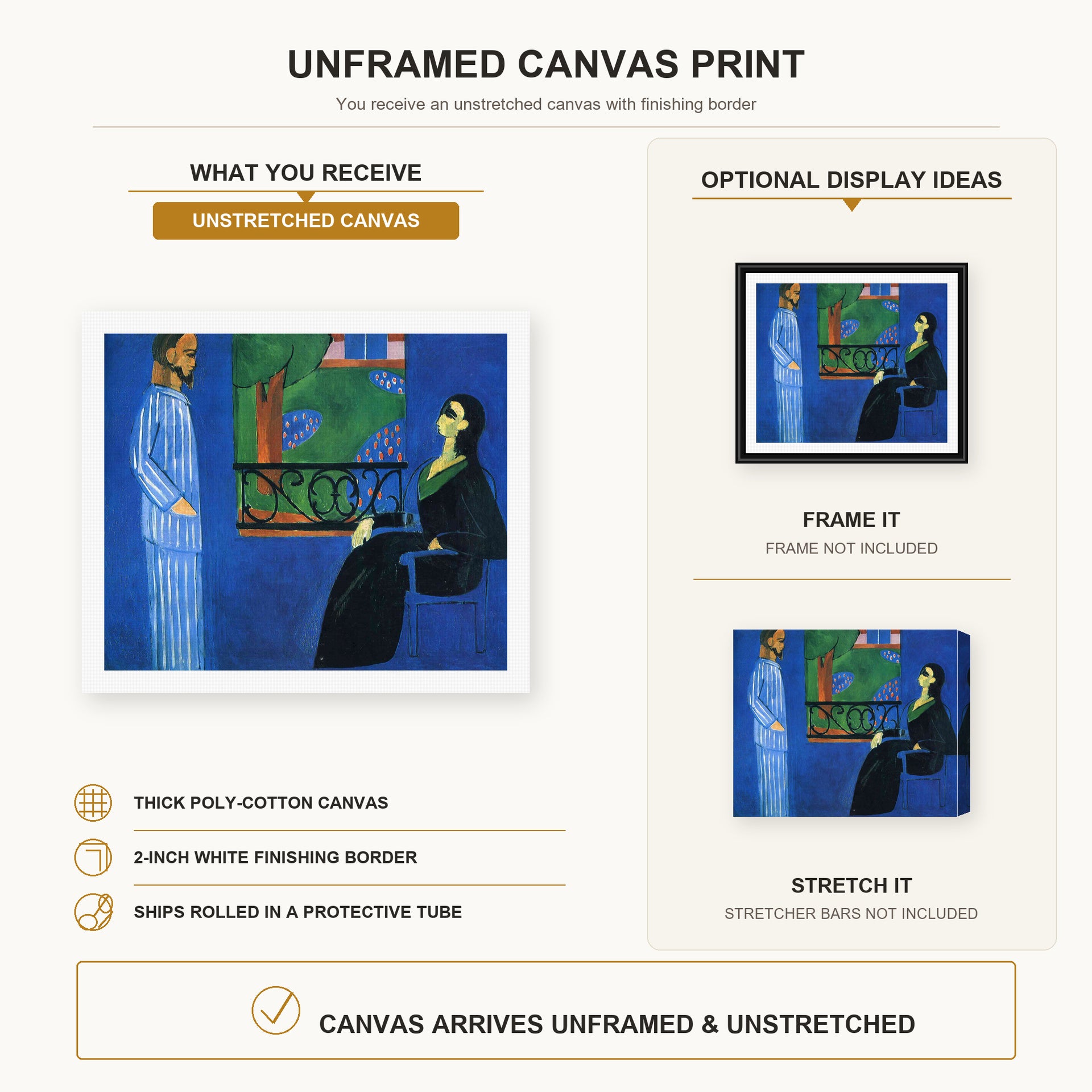 Henri Matisse - Conversation canvas print size comparison and framing display infographic