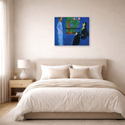 Gallery-wrapped canvas print of Henri Matisse's Conversation hanging above a bed in a bedroom
