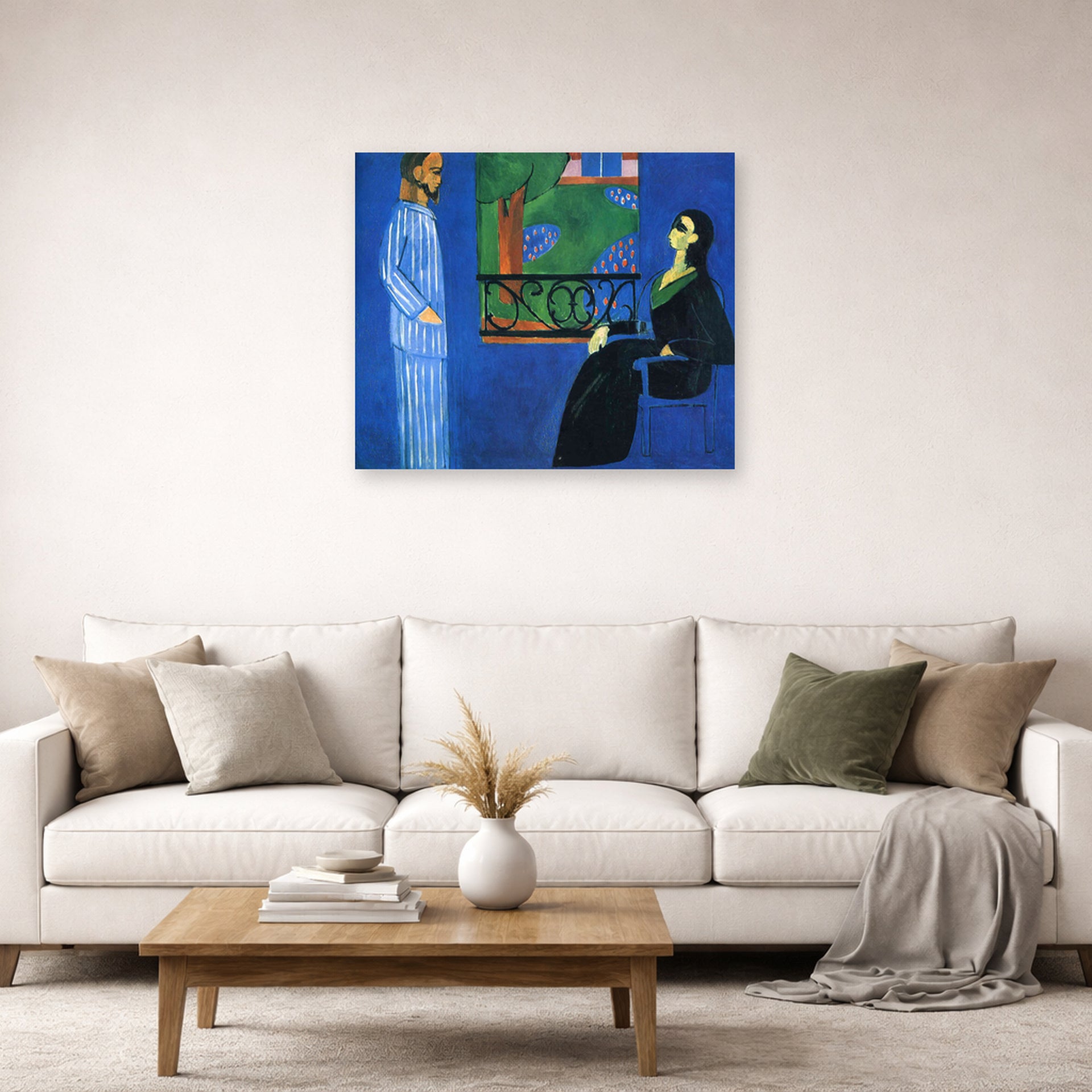 Unframed poster print of Henri Matisse's Conversation displayed in a living room, view 2