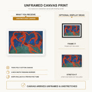 Henri Matisse - Dance canvas print size comparison and framing display infographic