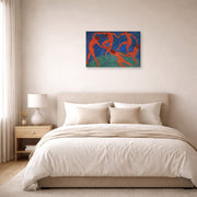 Gallery-wrapped canvas print of Henri Matisse's Dance hanging above a bed in a bedroom