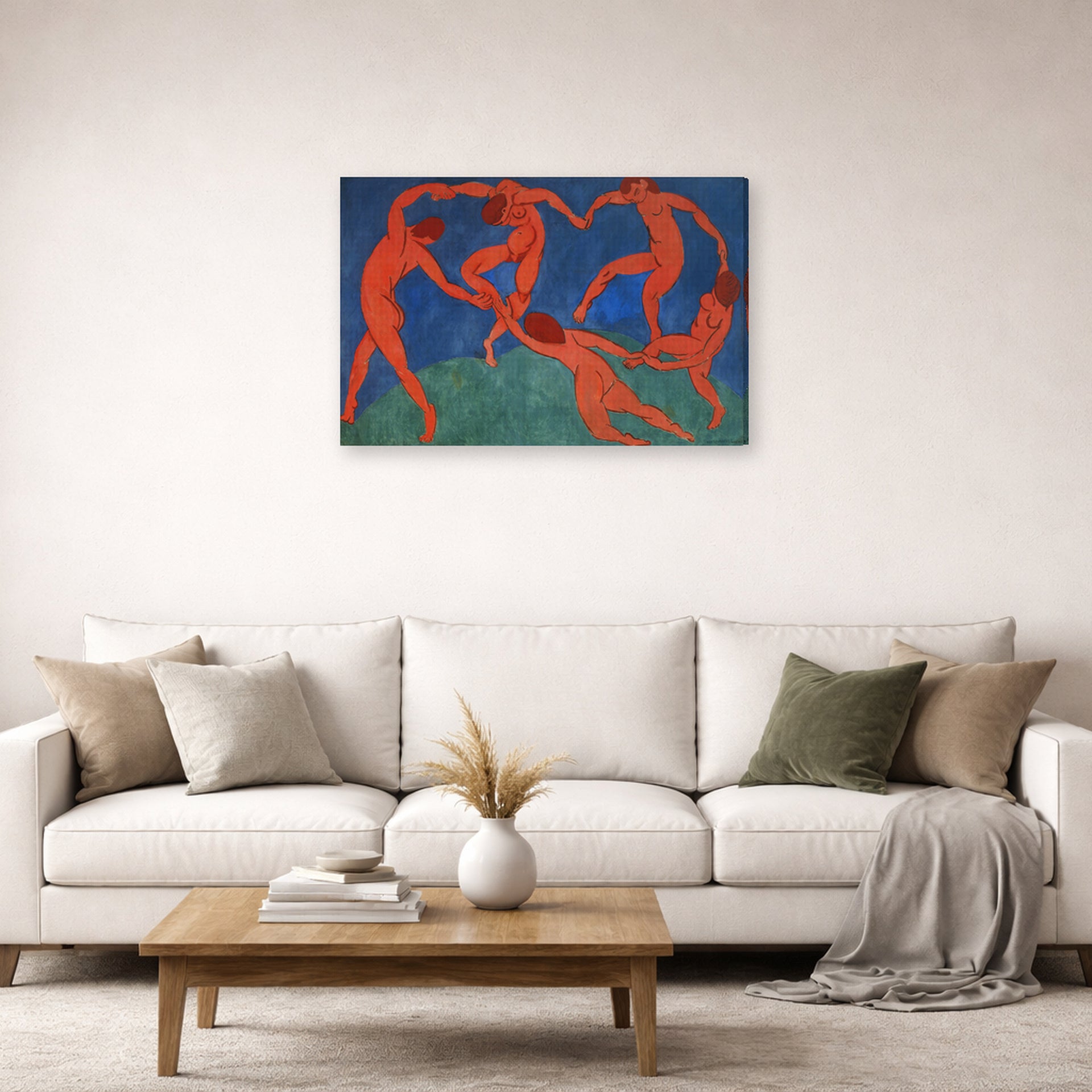 Gallery-wrapped canvas print of Henri Matisse's Dance hanging in a living room, view 2