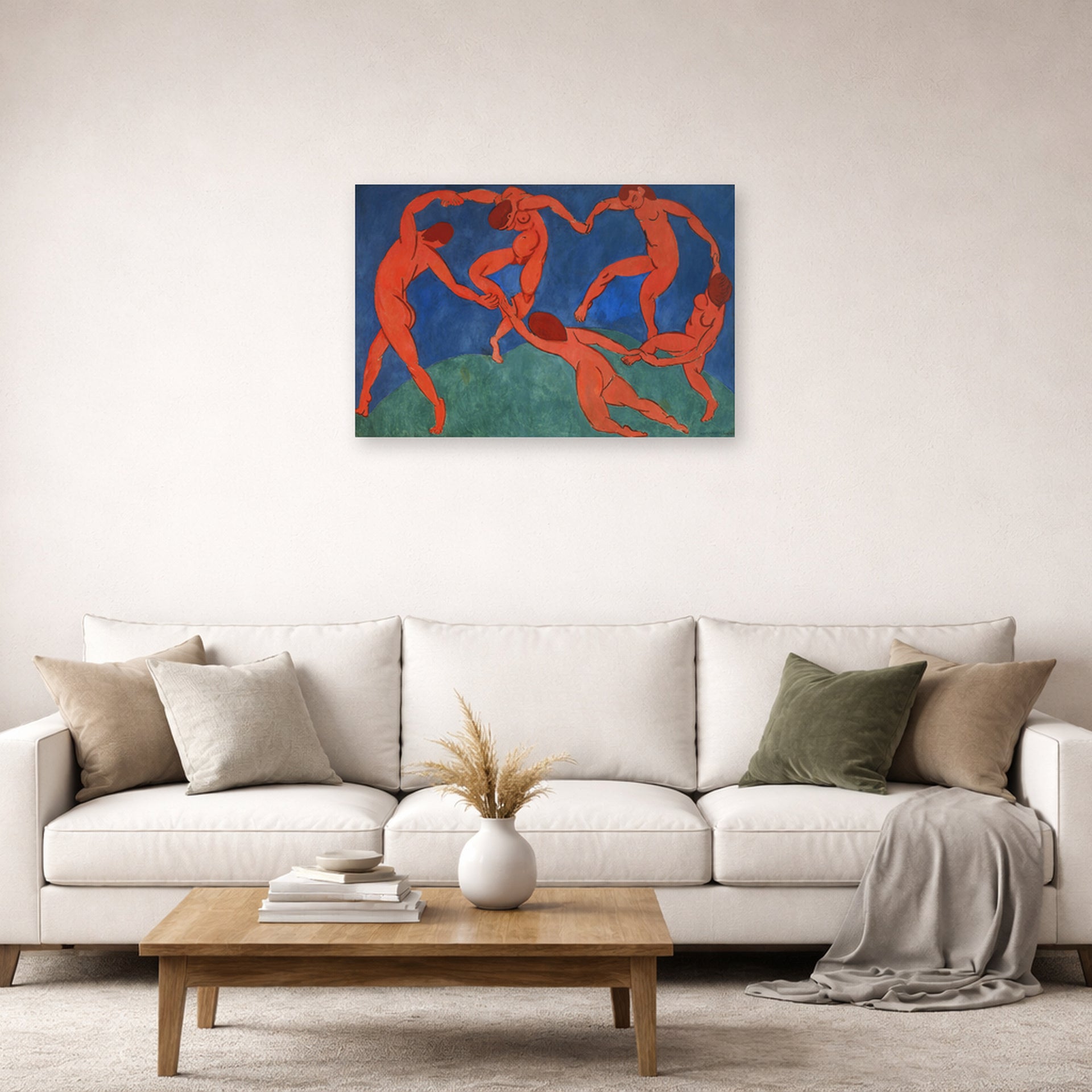 Unframed poster print of Henri Matisse's Dance displayed in a living room, view 2