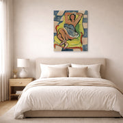 Gallery-wrapped canvas print of Henri Matisse's Dancer in repose hanging above a bed in a bedroom