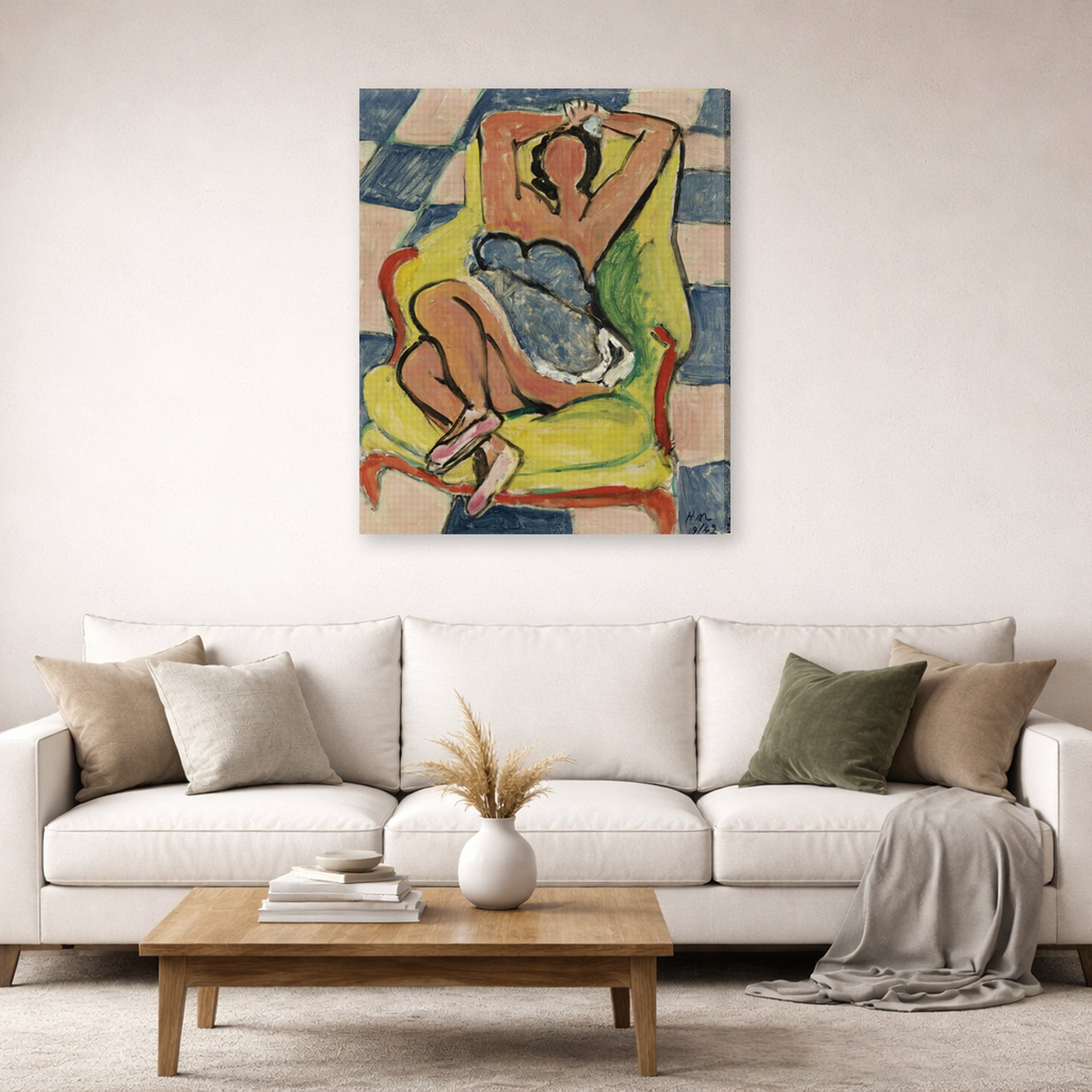 Gallery-wrapped canvas print of Henri Matisse's Dancer in repose hanging in a living room, view 2