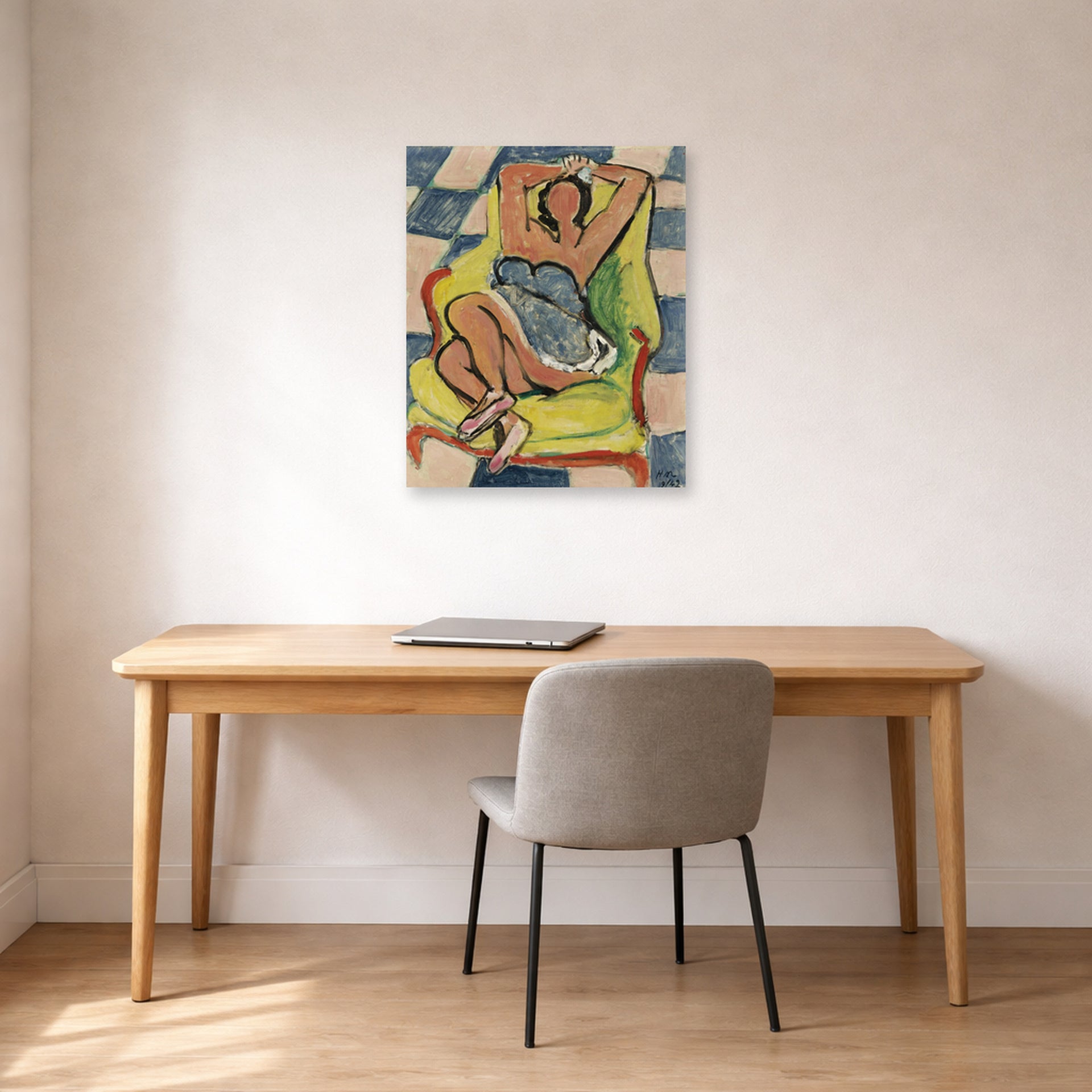 Unframed poster print of Henri Matisse's Dancer in repose displayed in a home office